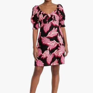 WHO WHAT WEAR LINEN BLEND TROPICAL BLACK & PINK DRESS SIZE (XXL)